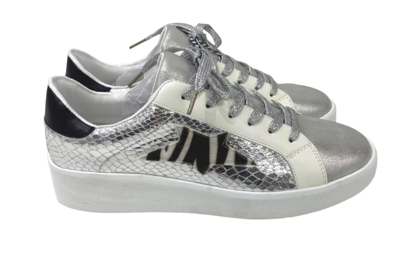 Threadz Silver Metallic Star White Sneakers Ladies Various Sizes NEW