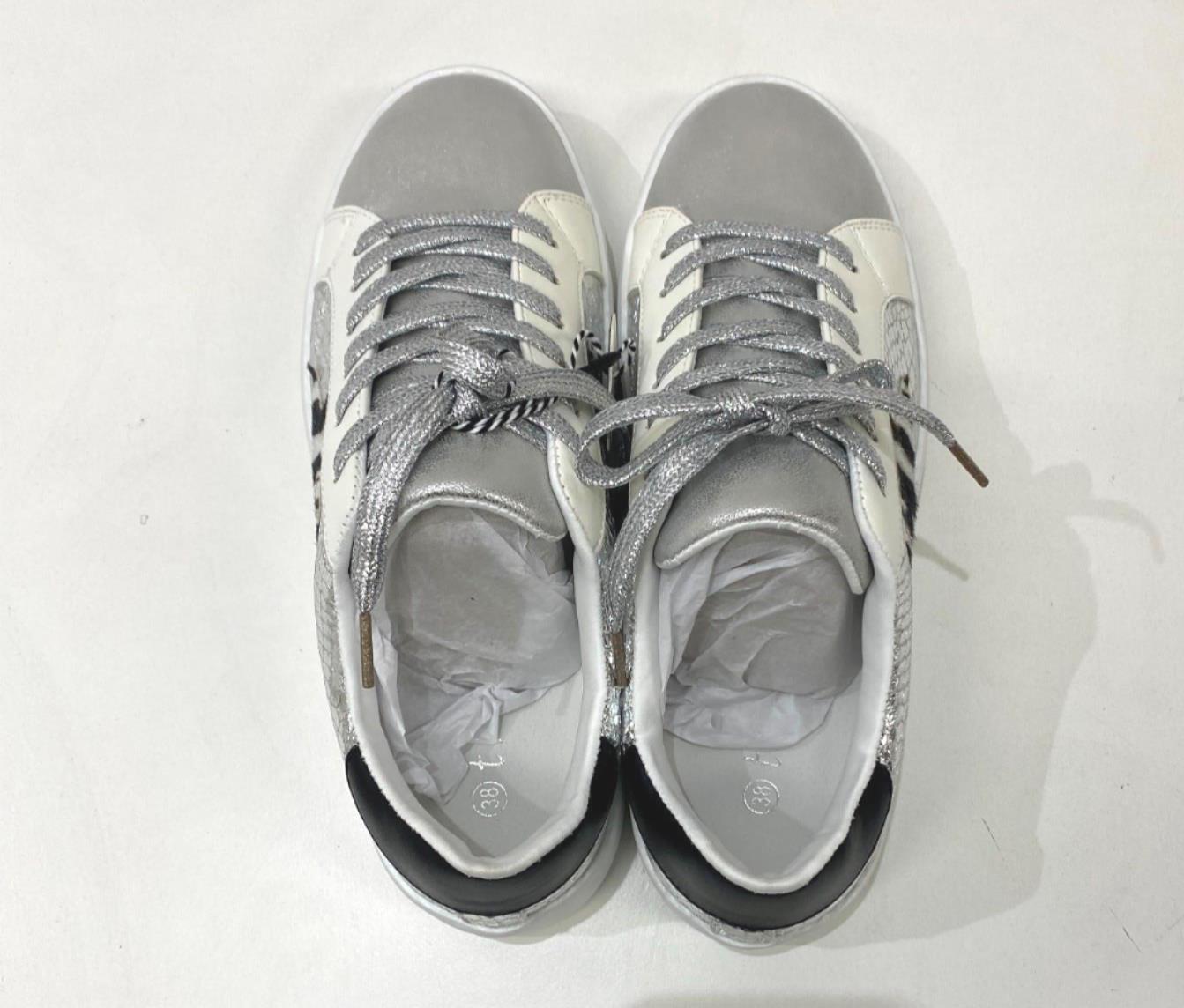 Threadz Silver Metallic Star White Sneakers Ladies Various Sizes NEW