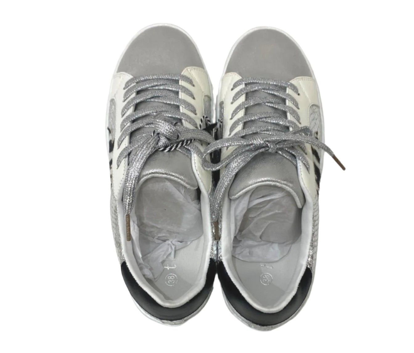 Threadz Silver Metallic Star White Sneakers Ladies Various Sizes NEW