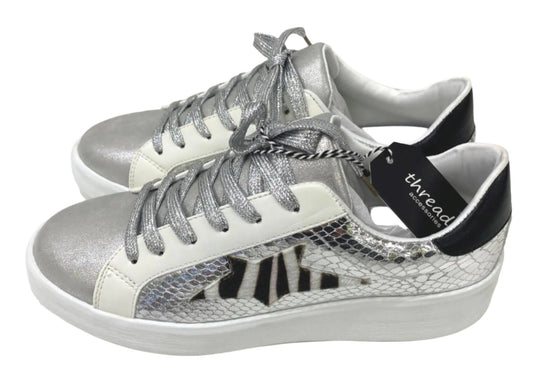 Threadz Silver Metallic Star White Sneakers Ladies Various Sizes NEW