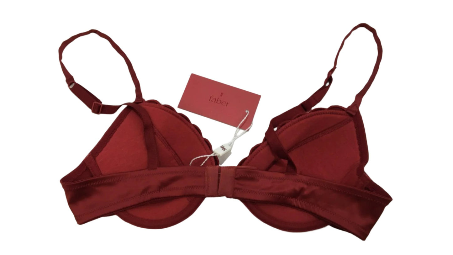 Faber Couture Padded Underwire Bra Red Scalloped Edge Detail Xs/32B NEW