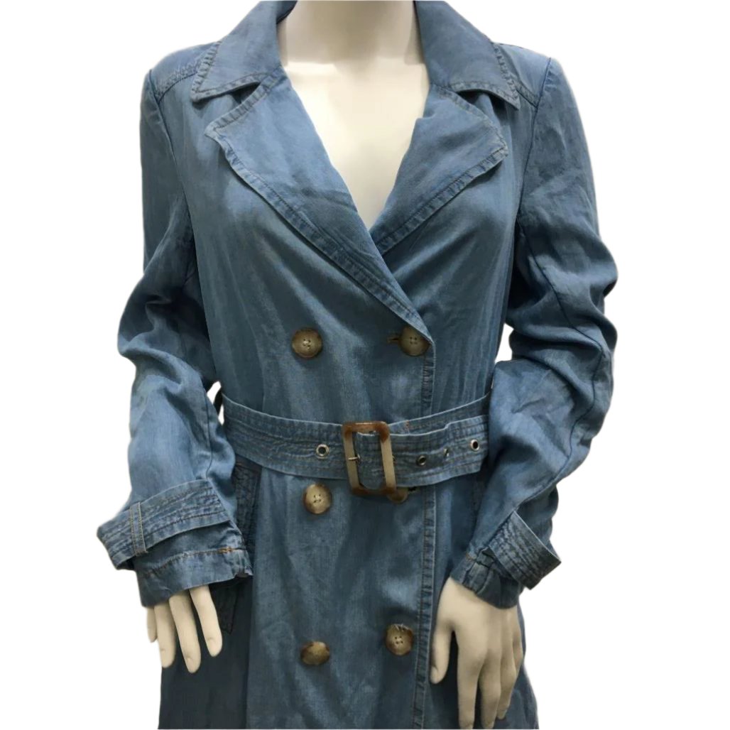 Just Jeans Lightweight Denim Trench Coat with Waist Belt Womens Size 12 NEW