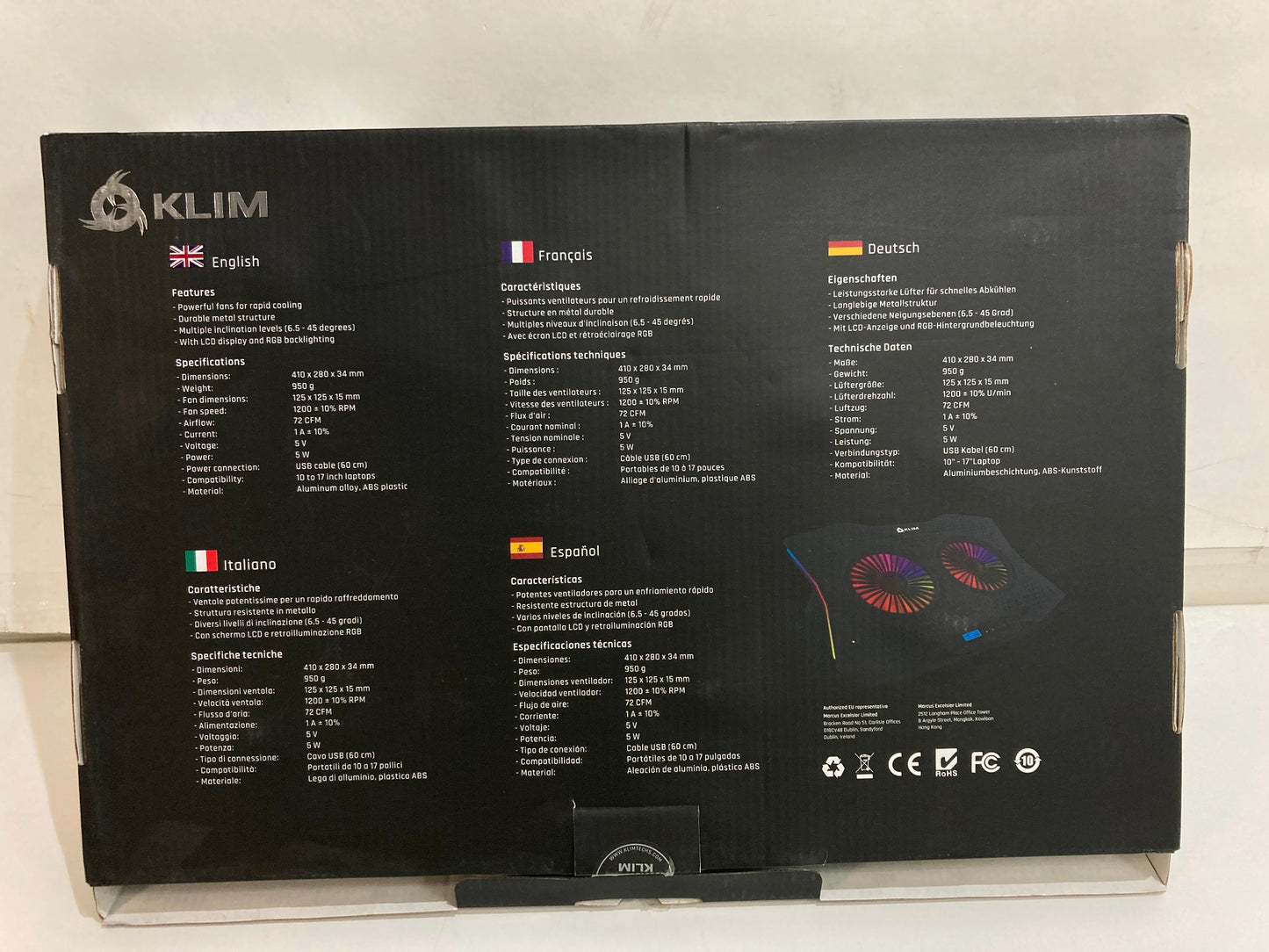 Klim Halo + Laptop Cooling Stand With Rgb Backlighting Cooler NEW