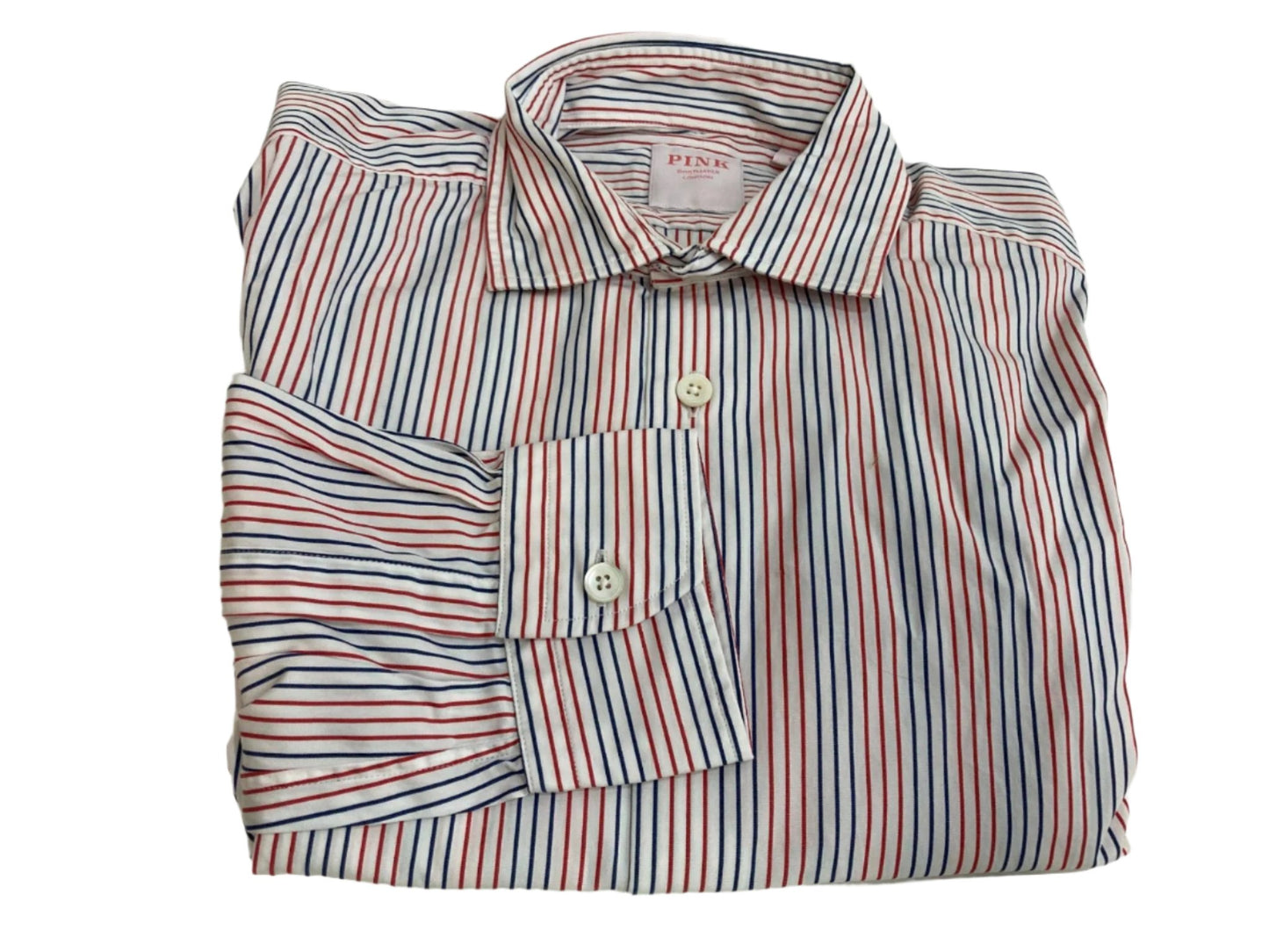 Thomas Pink Weekend 100% Cotton Shirt Red/Navy Stripes Men Sz S NEW