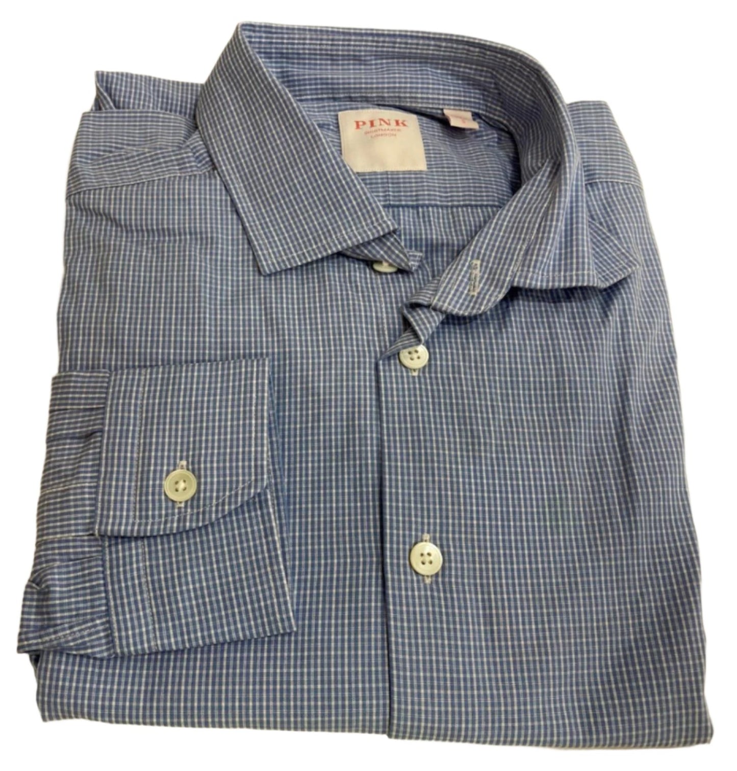 Thomas Pink Weekend 100% Cotton Shirt Micro Blue Checks Men Sz S NEW