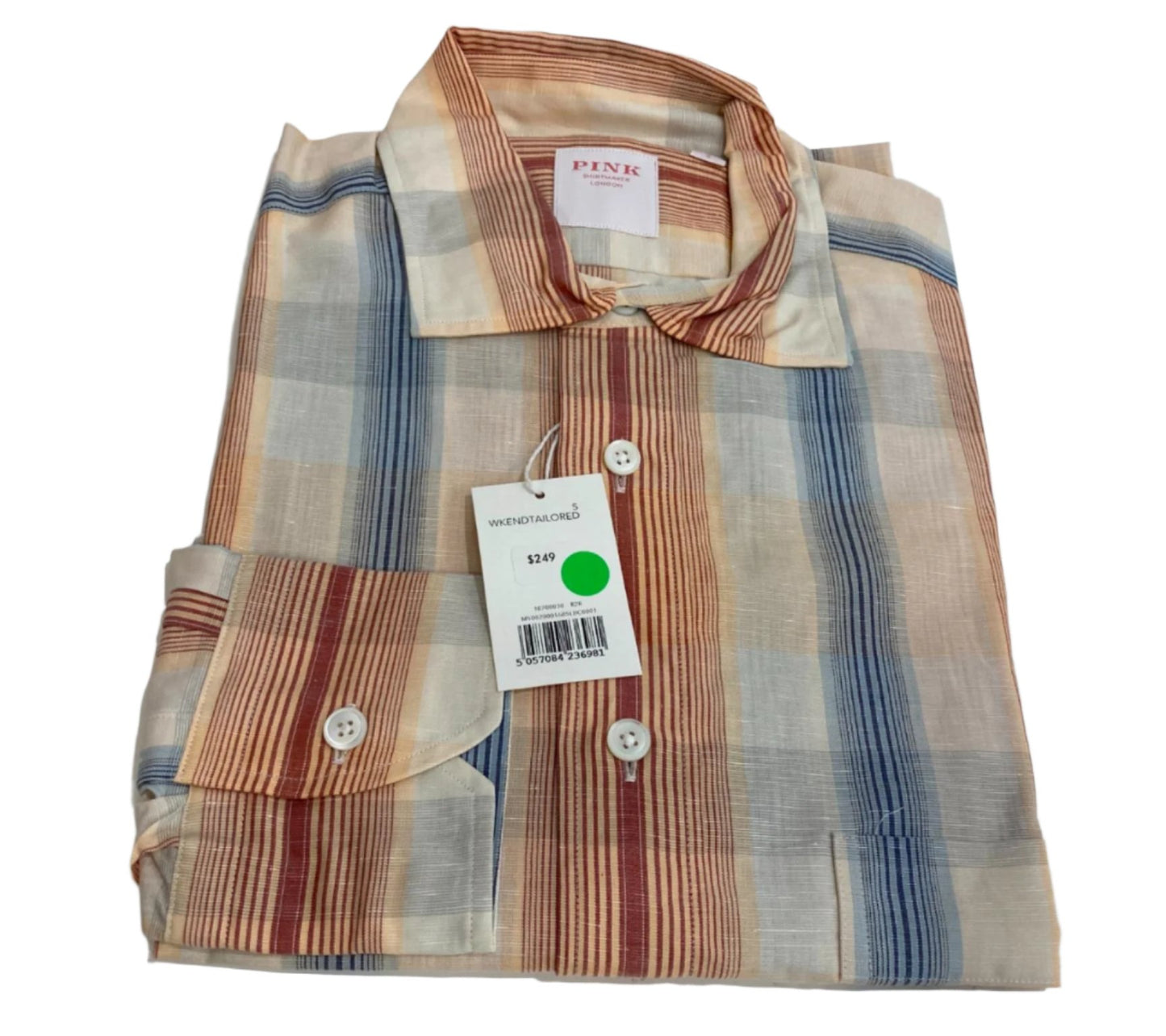 Thomas Pink Weekend 100% Cotton Shirt Blue/Red Retro Stripes Men Sz S NEW