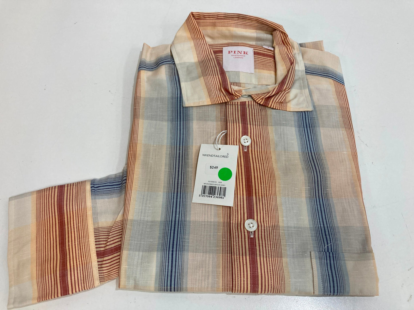 Thomas Pink Weekend 100% Cotton Shirt Blue/Red Retro Stripes Men Sz S NEW