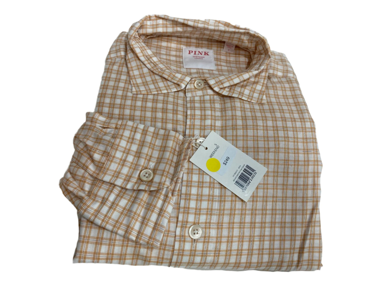 Thomas Pink Weekend 100% Cotton Shirt Sand Checks W/ White Men Sz S NEW