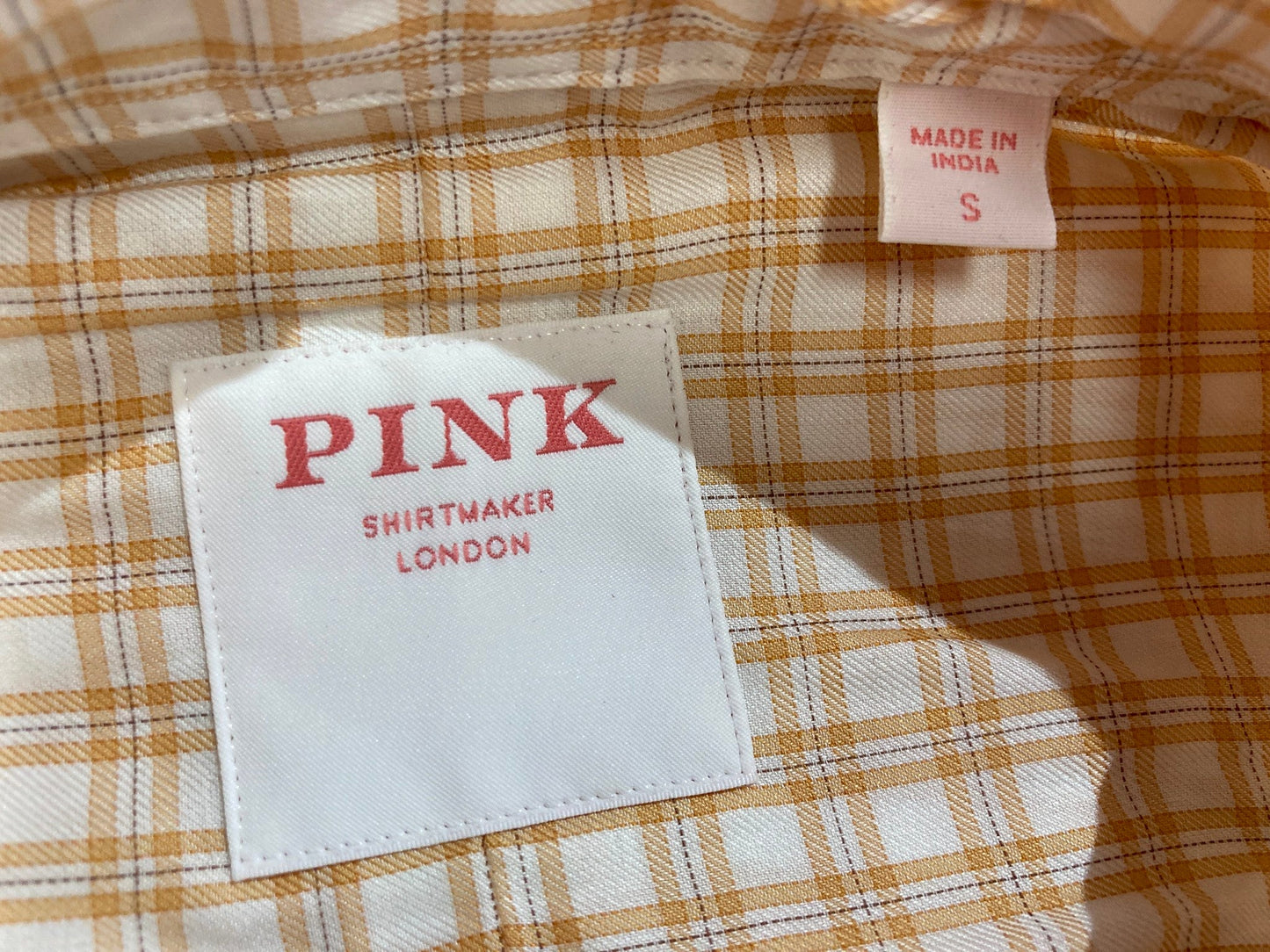 Thomas Pink Weekend 100% Cotton Shirt Sand Checks W/ White Men Sz S NEW