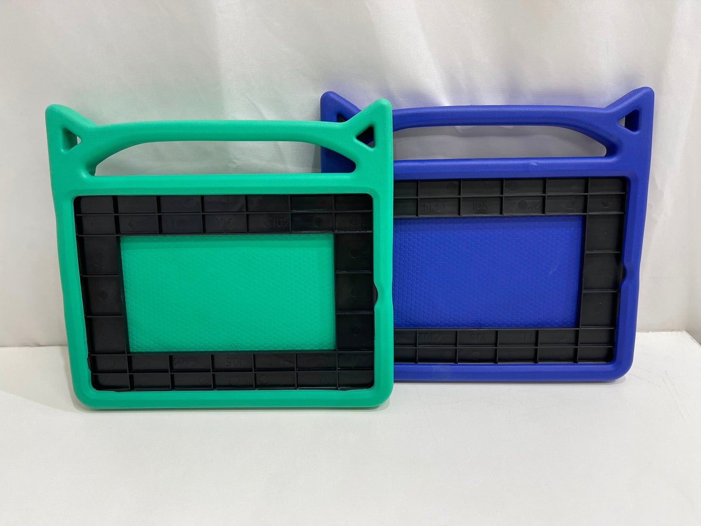 Set Of 2-Play Learn Create Kids 10.2" Ipad Cases Green & Blue Handle Cat Ears NEW