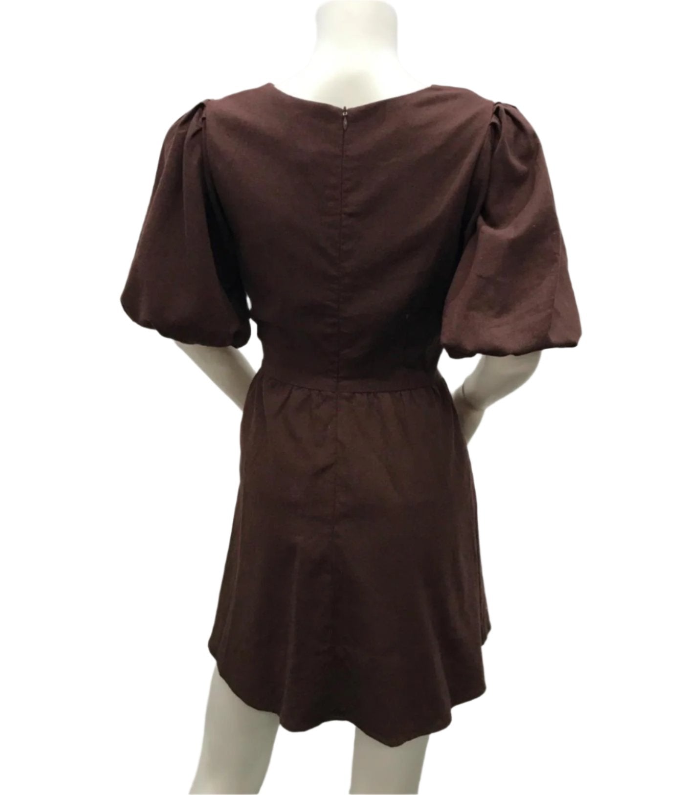 Calli Brown Cotton Linen Blend Mini Dress Zip Back Ladies Size 8 NEW