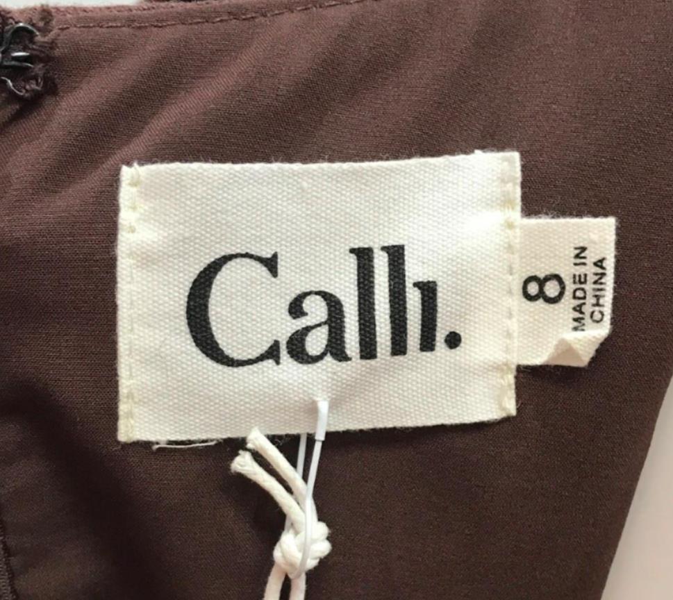 Calli Brown Cotton Linen Blend Mini Dress Zip Back Ladies Size 8 NEW