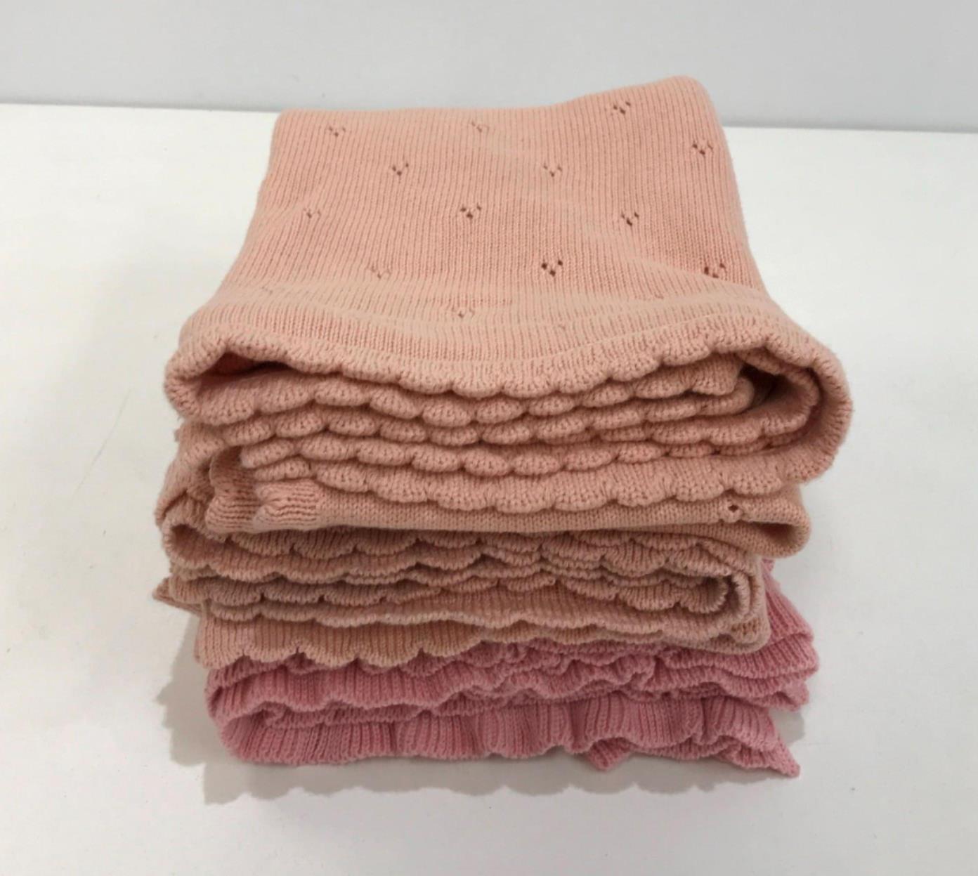 3 Piece Pink & Peach Soft Knit Soft Frill Lining Baby Blankets NEW