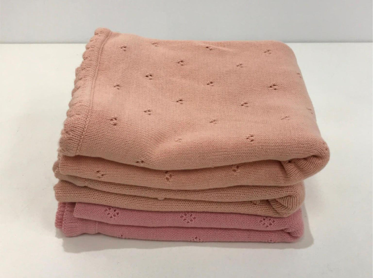 3 Piece Pink & Peach Soft Knit Soft Frill Lining Baby Blankets NEW