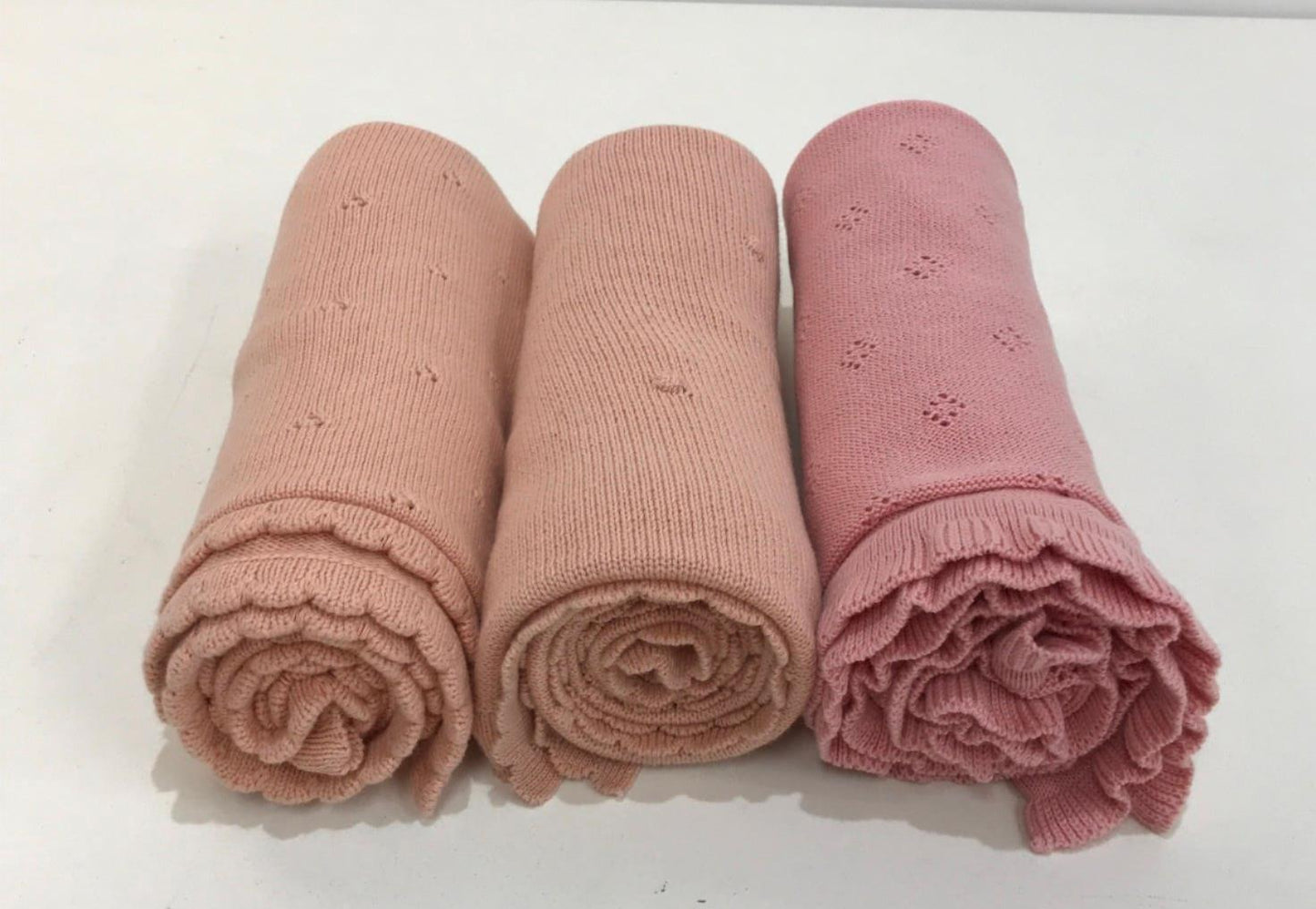 3 Piece Pink & Peach Soft Knit Soft Frill Lining Baby Blankets NEW