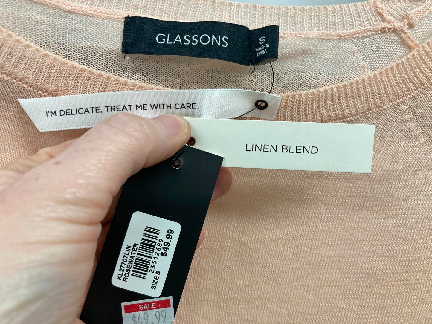 Glassons Linen Blend Round Neck Rosewater Jumper Ladies Sz S NEW