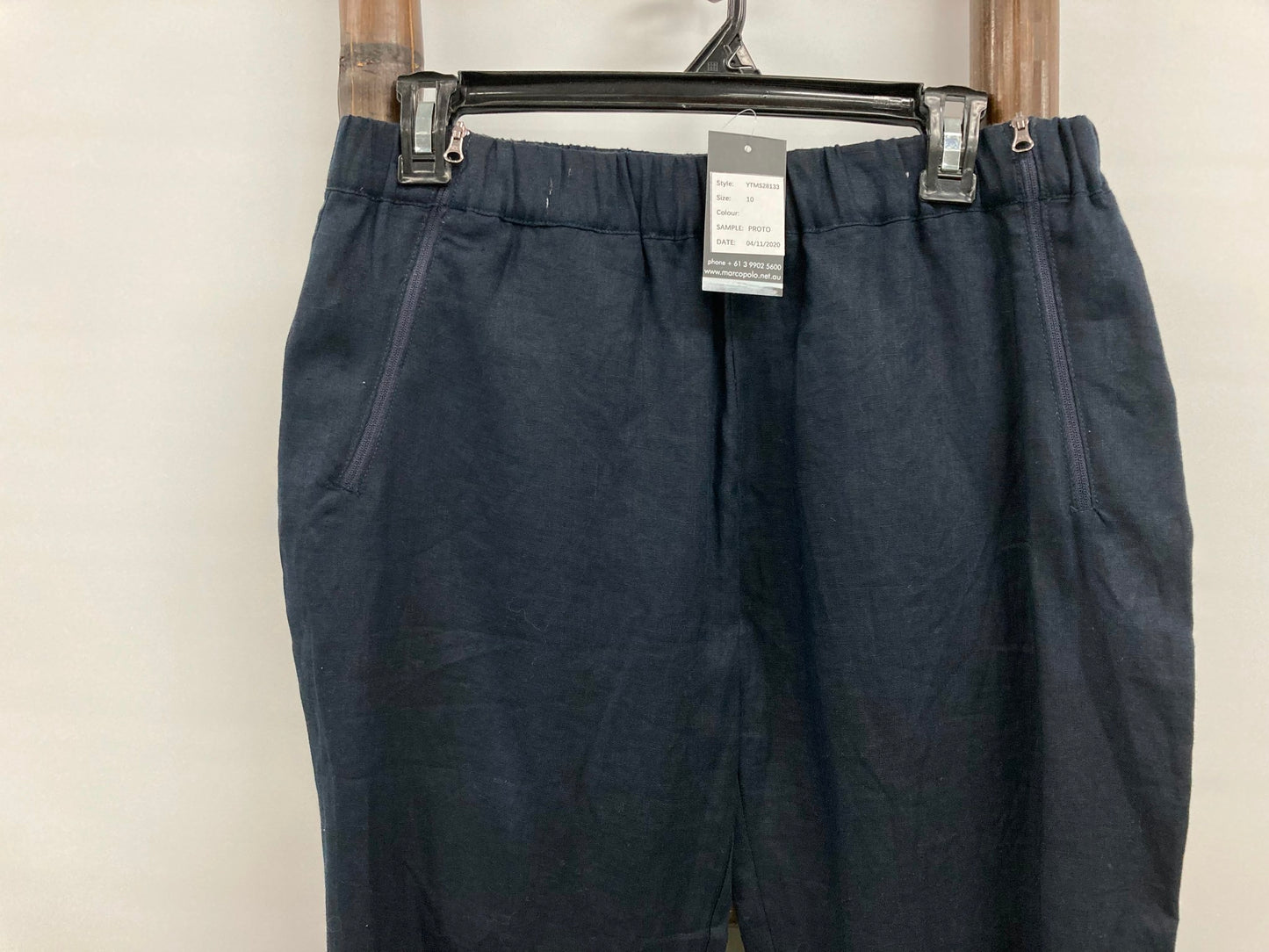 Marco Polo Cotton Blend Casual Pants Side Zips Navy Ladies Sz 10 NEW