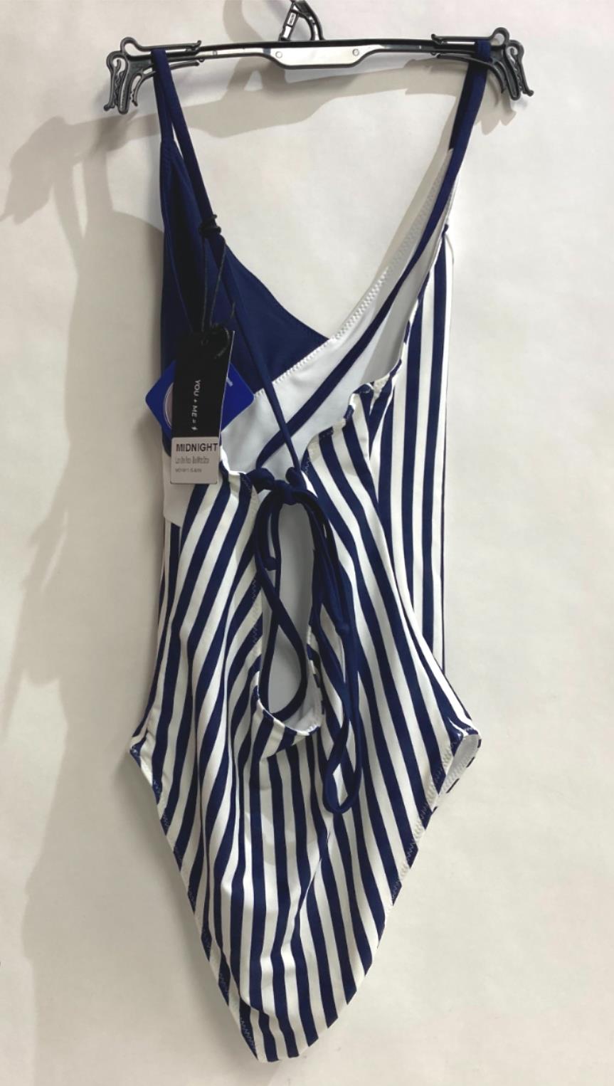 Midnight Luna One Piece Blue/White Stripe Swim Bathers Ladies Sz S NEW