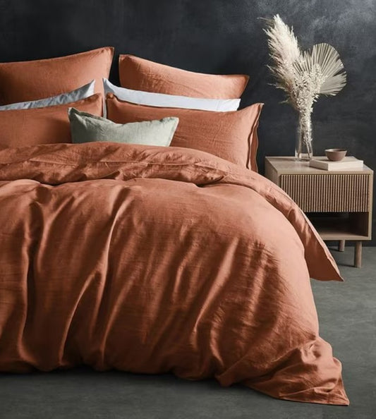 Target Home Russet Brown Lilah Linen Quilt Cover Set Inc 2 Pillowcases QUEEN NEW