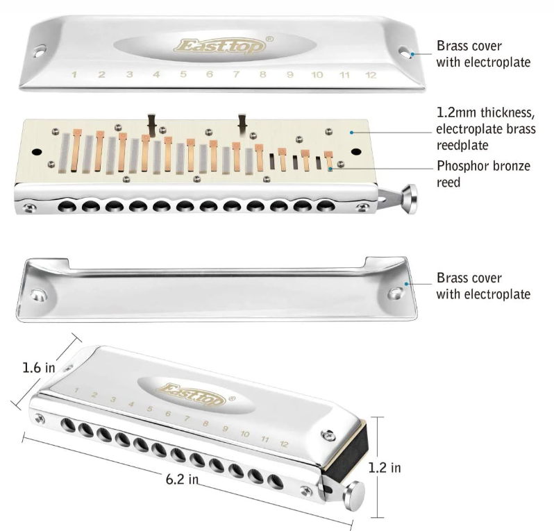 Easttop Chromatic Harmonica T12-48 12 Holes 48 Tones S/Steel C Key NEW