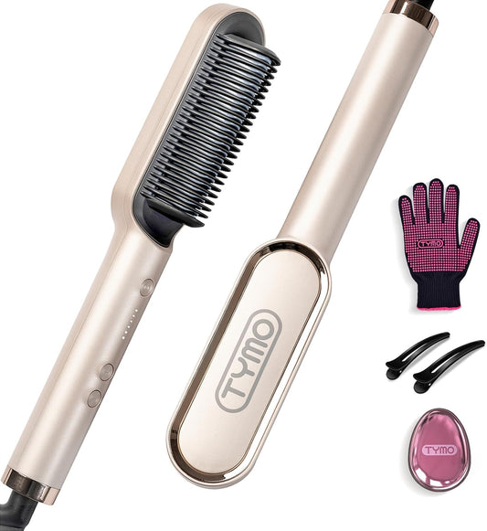 Tymo Ring 5 Temp Hair Straightening Iron Built in Comb in White Gold NEW