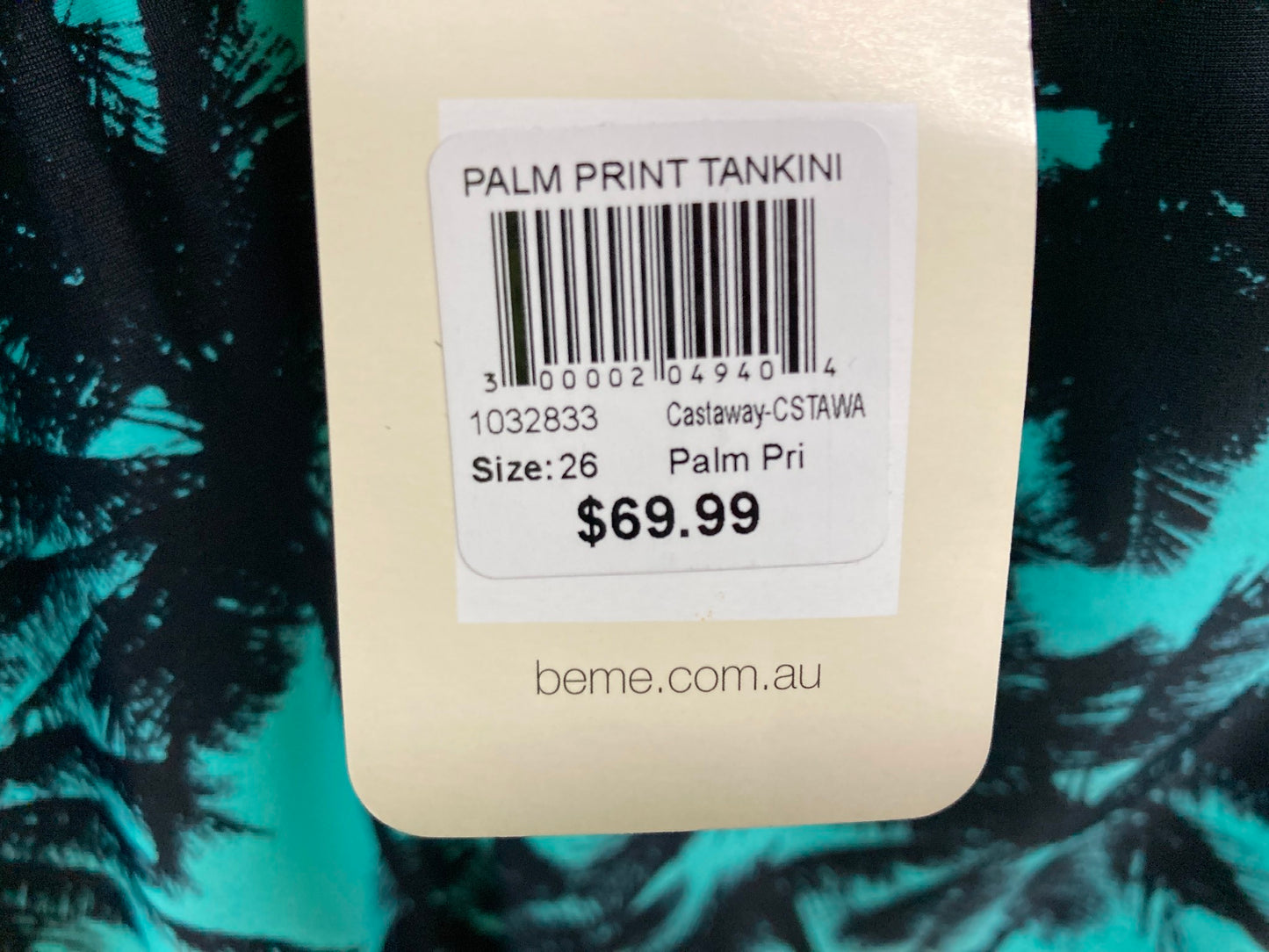 Beme Castaway Palm Print Tankini Green/Black Ladies Sz 26 NEW