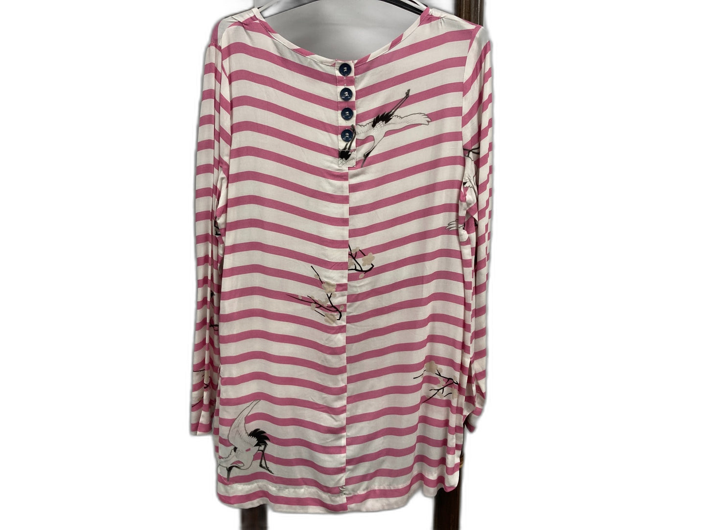 Marco Polo Back Buttons Stork Striped Top Pink/White Ladies Sz 10 NEW