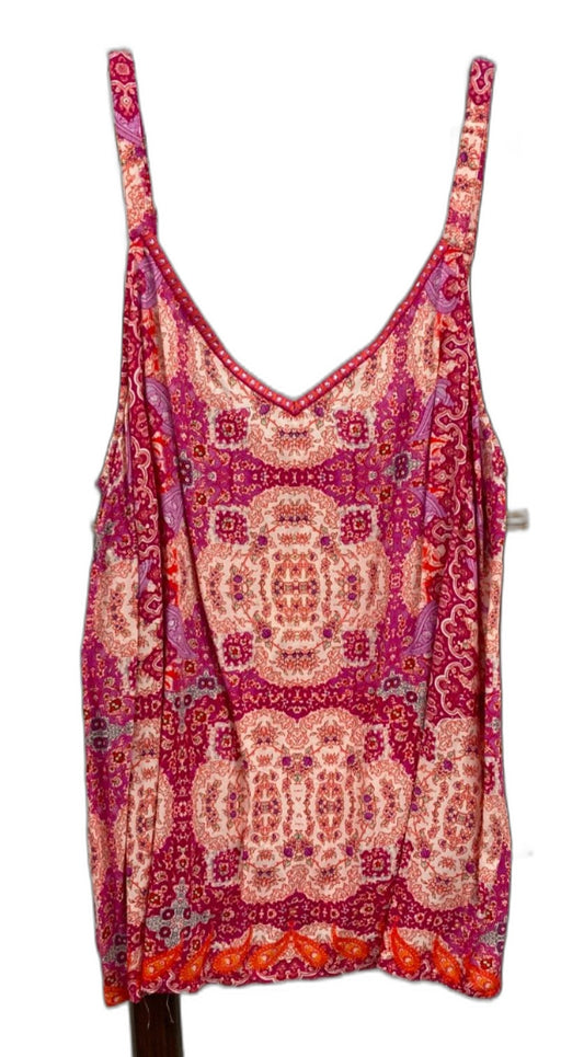 Beme Indian Print Pink Patches Sleeveless Tank Top Ladies Sz 18 NEW