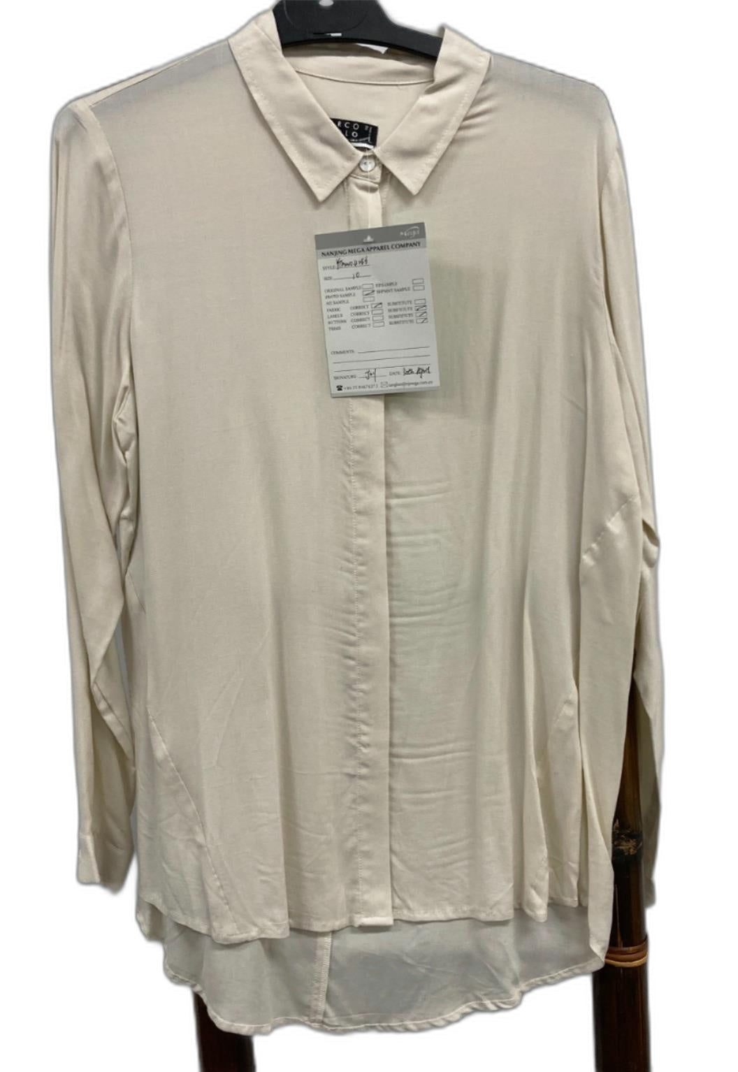 Marco Polo L/S Hidden Button Up Blouse With Collar Cream Ladies Sz 10 NEW