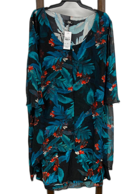 Rtm Teal Print Soft Knit W/Chiffon Overlay Black Dress Ladies Sz 26 Rp$99.99 NEW