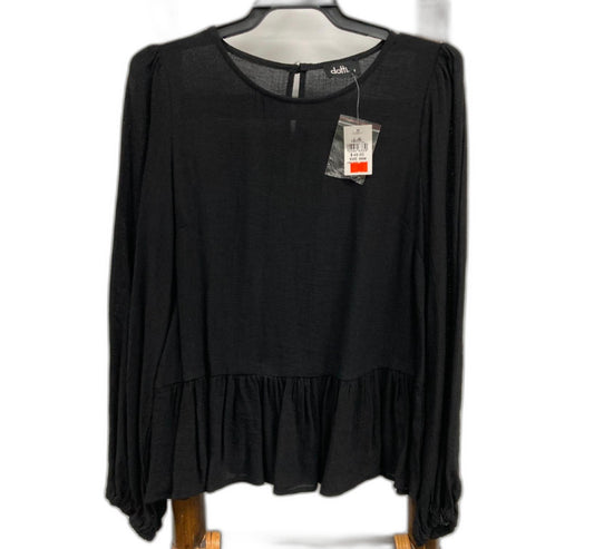 Dotti Round Neck, L/S Relaxed W/ Frilled Hem Top Black Ladies Sz 8 NEW