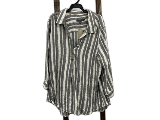 Yarra Trail Pewter Stripe 100% Linen Shirt White/Black Ladies Sz 22 NEW