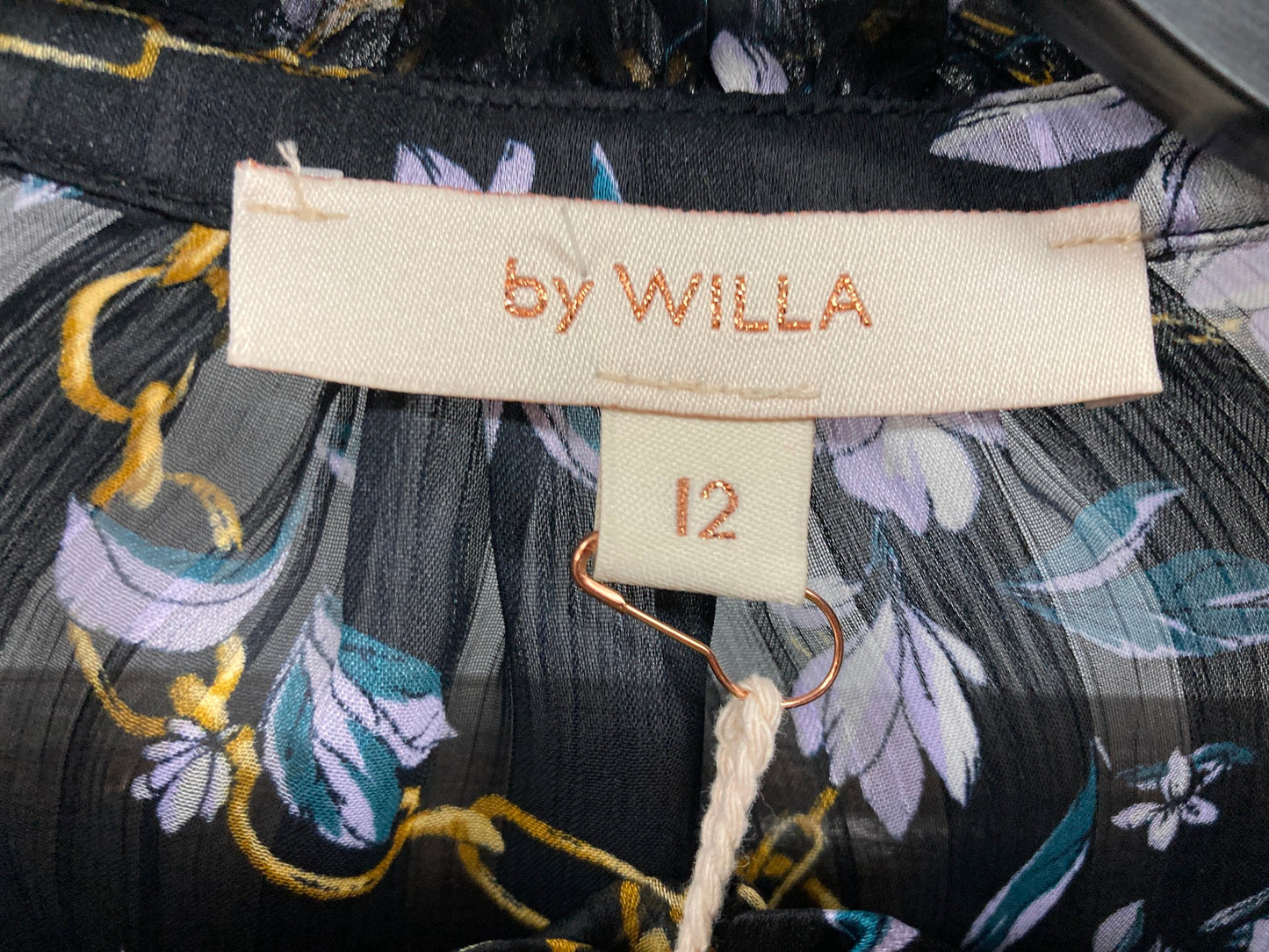 By Willa Round Neck L/Sleeve Sheer Blouse Black Floral Ladies Sz 12 NEW