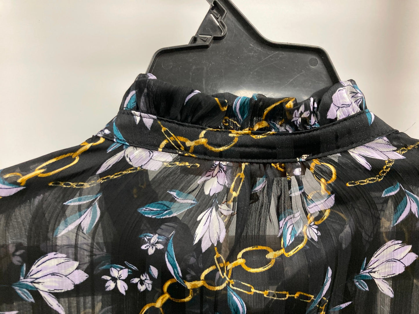 By Willa Round Neck L/Sleeve Sheer Blouse Black Floral Ladies Sz 12 NEW