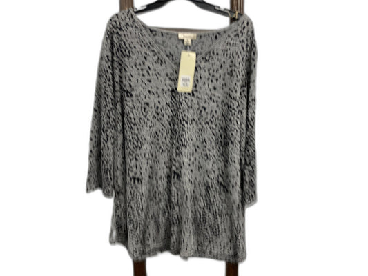 Beme Slv Animal Print W/ 3/4 Sleeves Grey & Black Top Ladies Sz Xl NEW