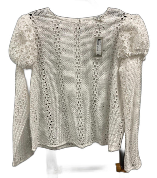 River Island Puffy Sleeve Lace Look L/S Top White Ladies Sz 12  NEW