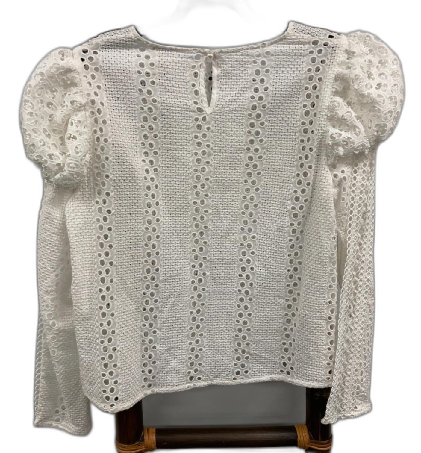 River Island Puffy Sleeve Lace Look L/S Top White Ladies Sz 12  NEW