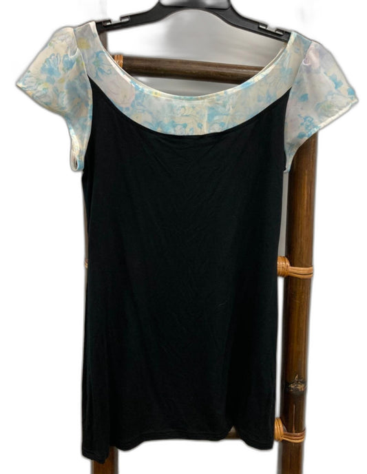 Since Grey Bamboo Floral Sleeve And Neck, Black Tee Ladies Sz L NEW