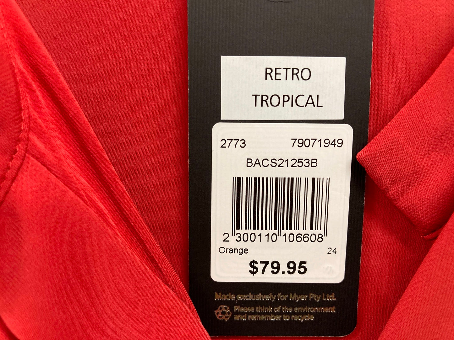 Basque Retro Tropical Short Sleeve V-Neck Blouse Orange Ladies Sz 24 NEW