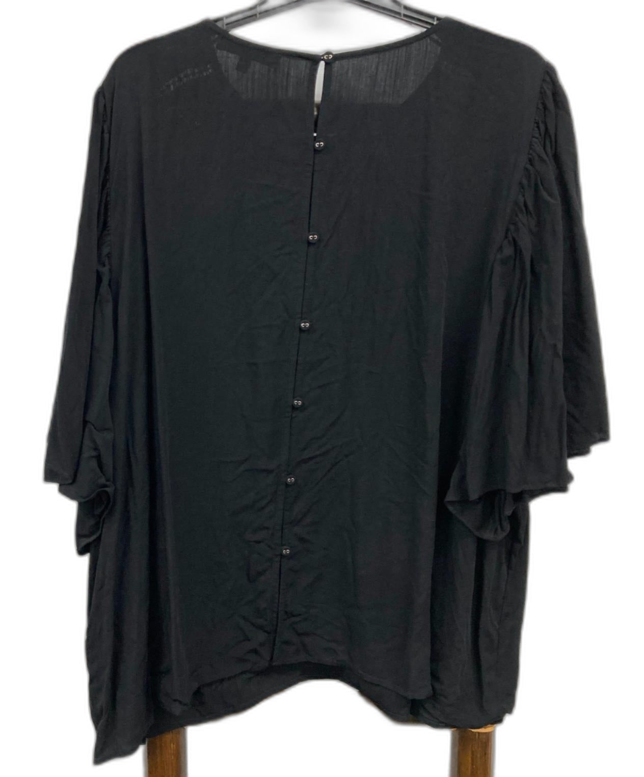 Piper Curve Short Sleeve Back Button Blouse Black Ladies Sz 16 NEW