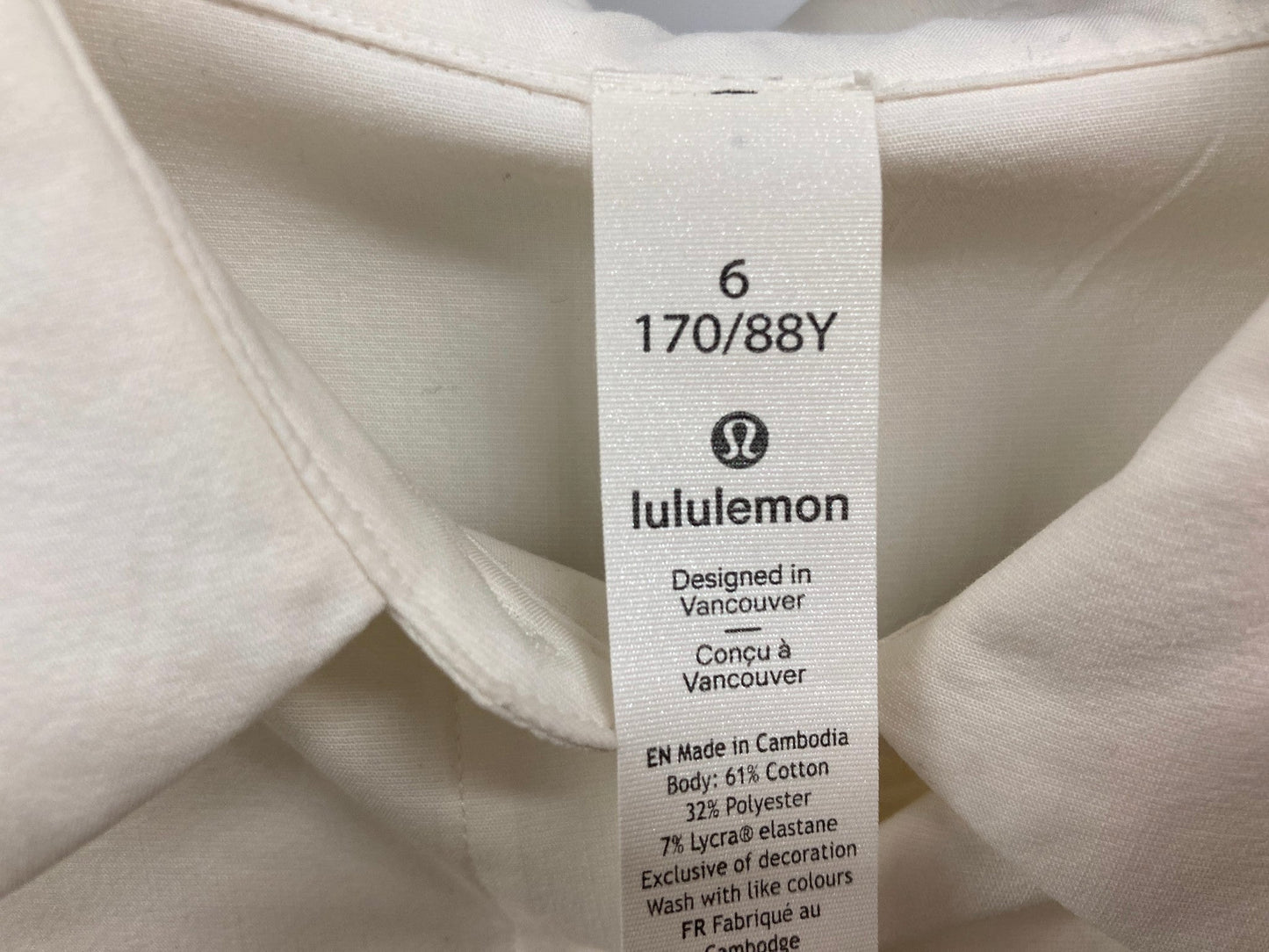 Lululemon Live In Practice L/S Button Up Relaxed Chalk Shirt Ladies Sz 6