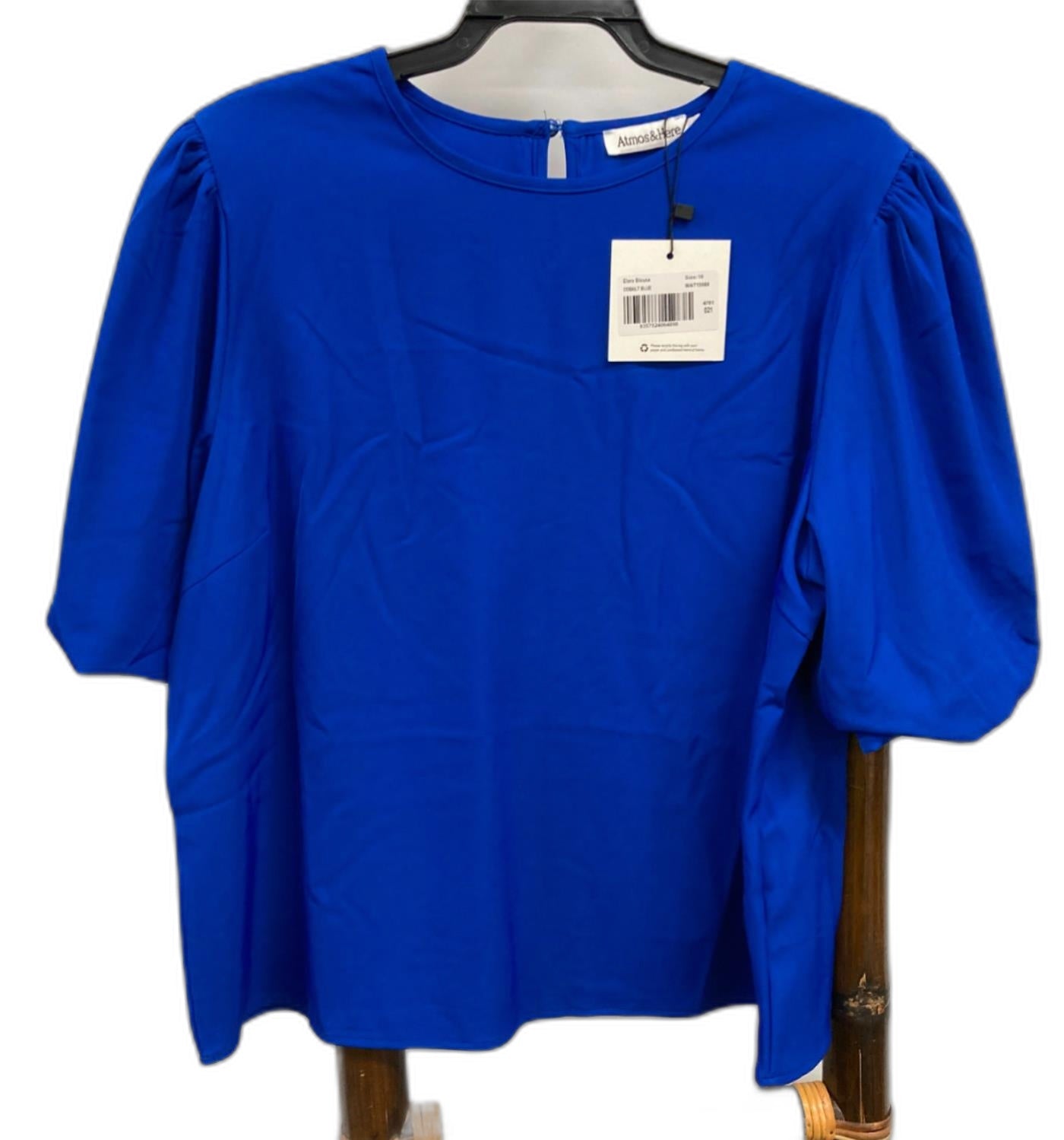 Atmos & Here Elora Blouse S/Sleeve Cobalt Blue Ladies Sz 16 NEW