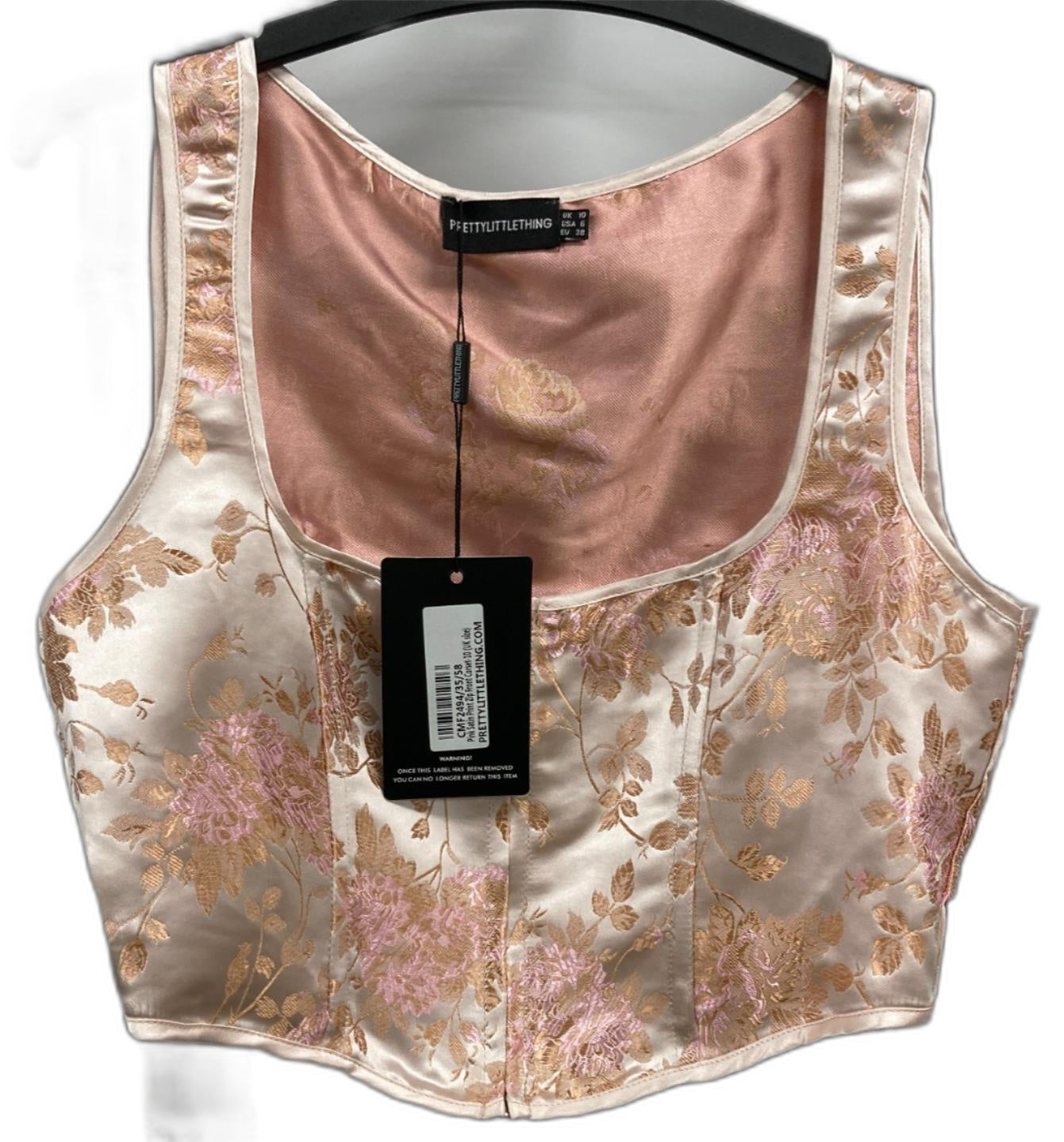 Pretty Little Thing Pink Satin Print Zip Front Corset Ladies Sz 10 NEW