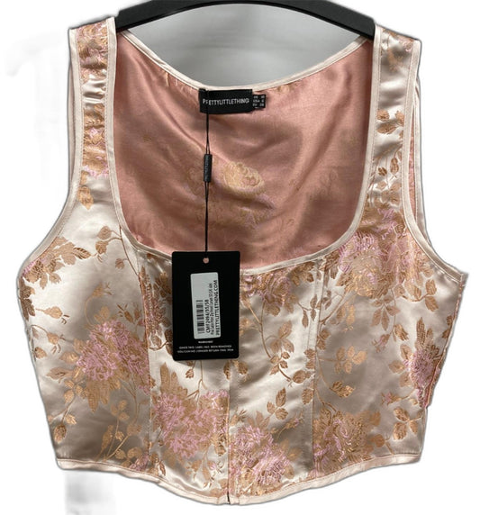 Pretty Little Thing Pink Satin Print Zip Front Corset Ladies Sz 10 NEW