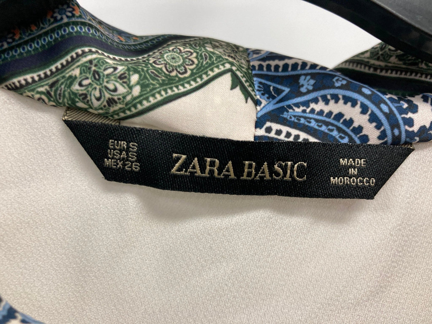 Zara Basics Blouse With Paisley Tie 3/4 Sleeves Off White Ladies Sz S