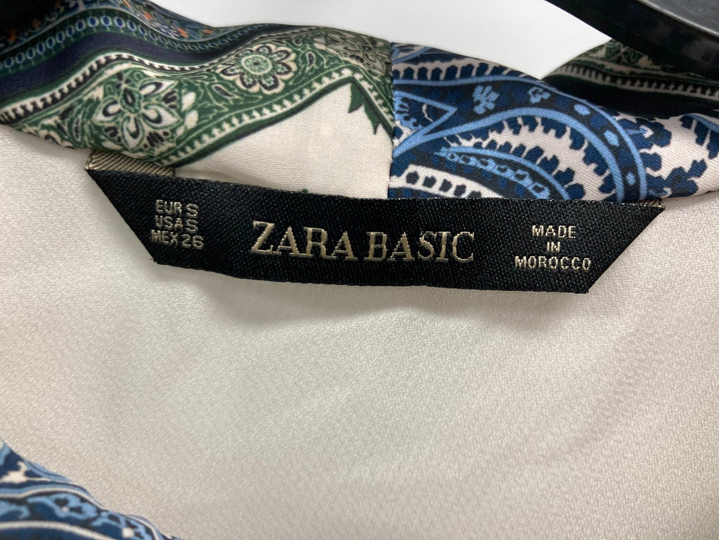 Zara Basics Blouse With Paisley Tie 3/4 Sleeves Off White Ladies Sz S