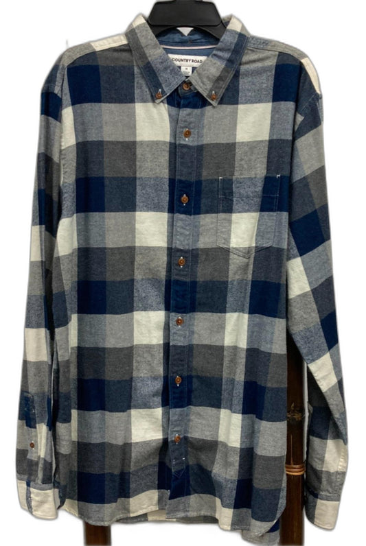 Country Road Brushed Cotton Blend Button Up L/S Navy Check Mens Sz M