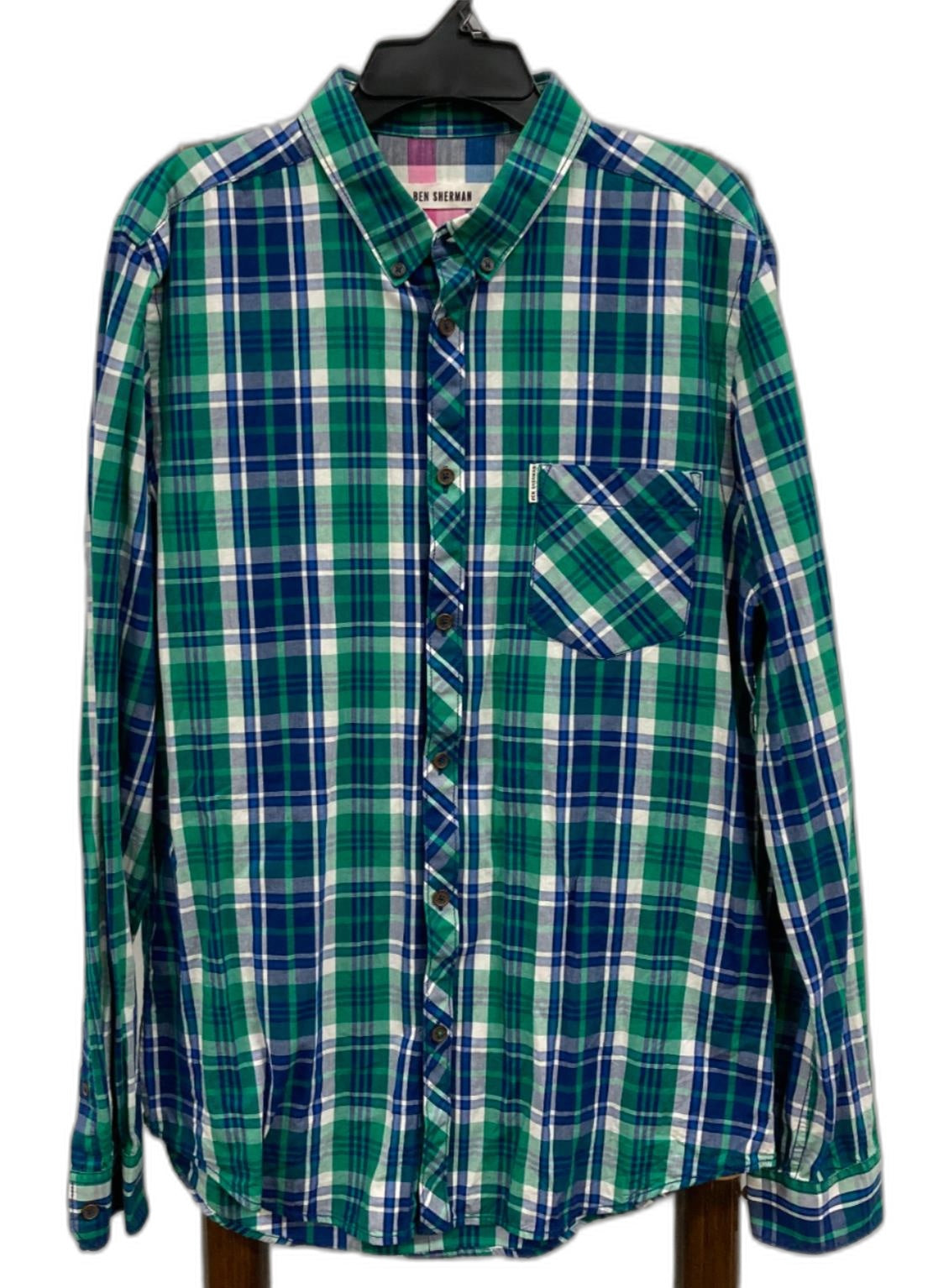 Ben Sherman Button Up Green & Blue Checkered Shirt Mens Sz M *Tvshow Neighbours