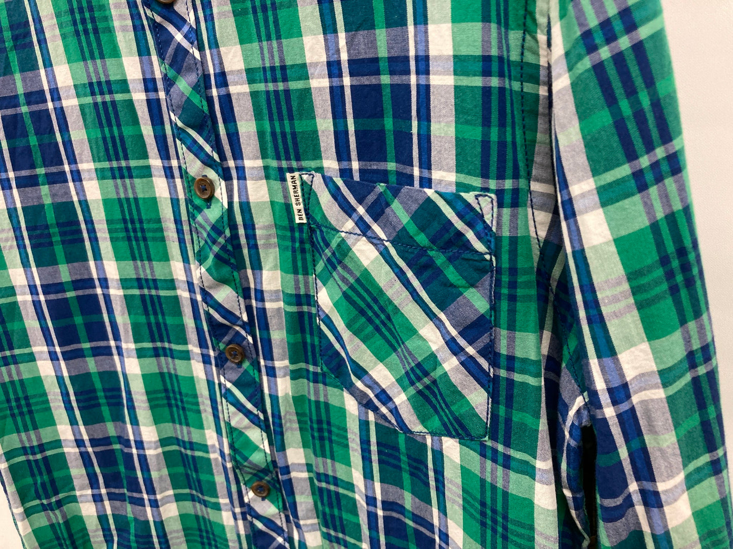 Ben Sherman Button Up Green & Blue Checkered Shirt Mens Sz M *Tvshow Neighbours