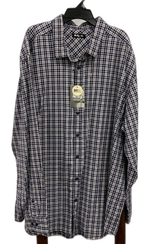 Mr Big Plus L/S Button Up Collared Navy Check Shirt Mens Sz 4Xl NEW